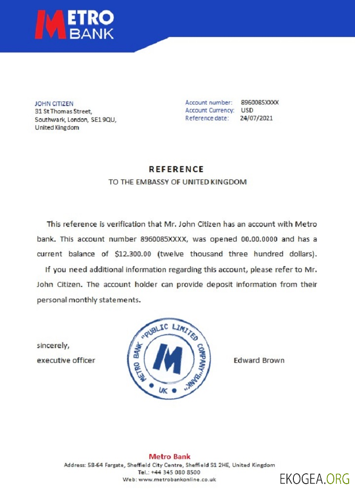 Royaume , Uni , Metro bank , reference